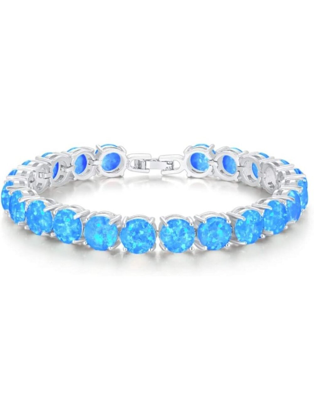 Elegant Blue & White Fire Opal Crystal Bracelet for Women, 18K Gold Plated